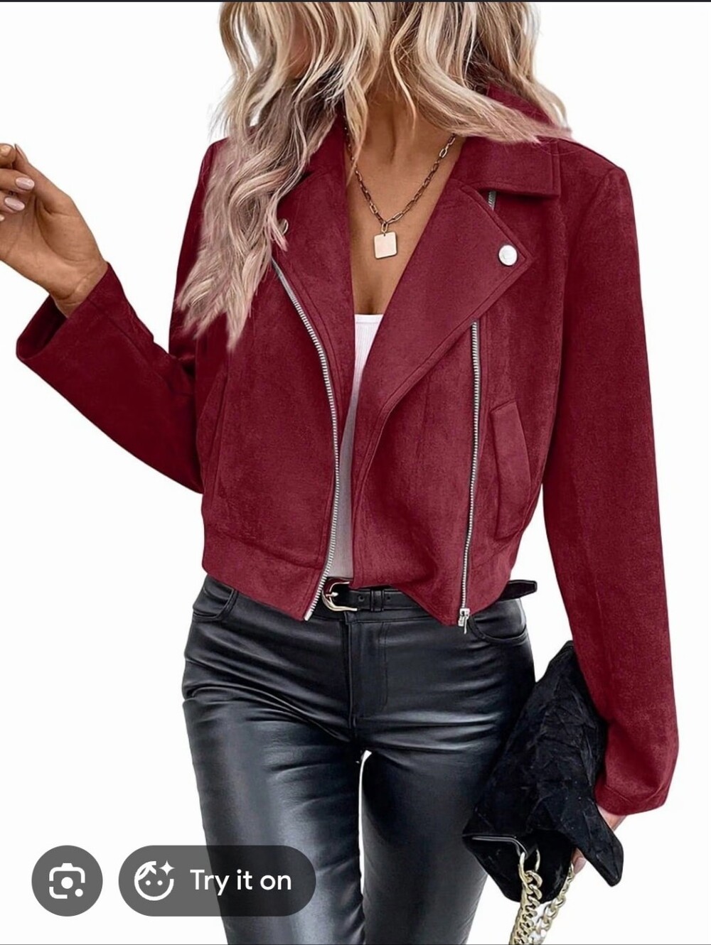 Vigoss Wine Red Suede Moto Jacket